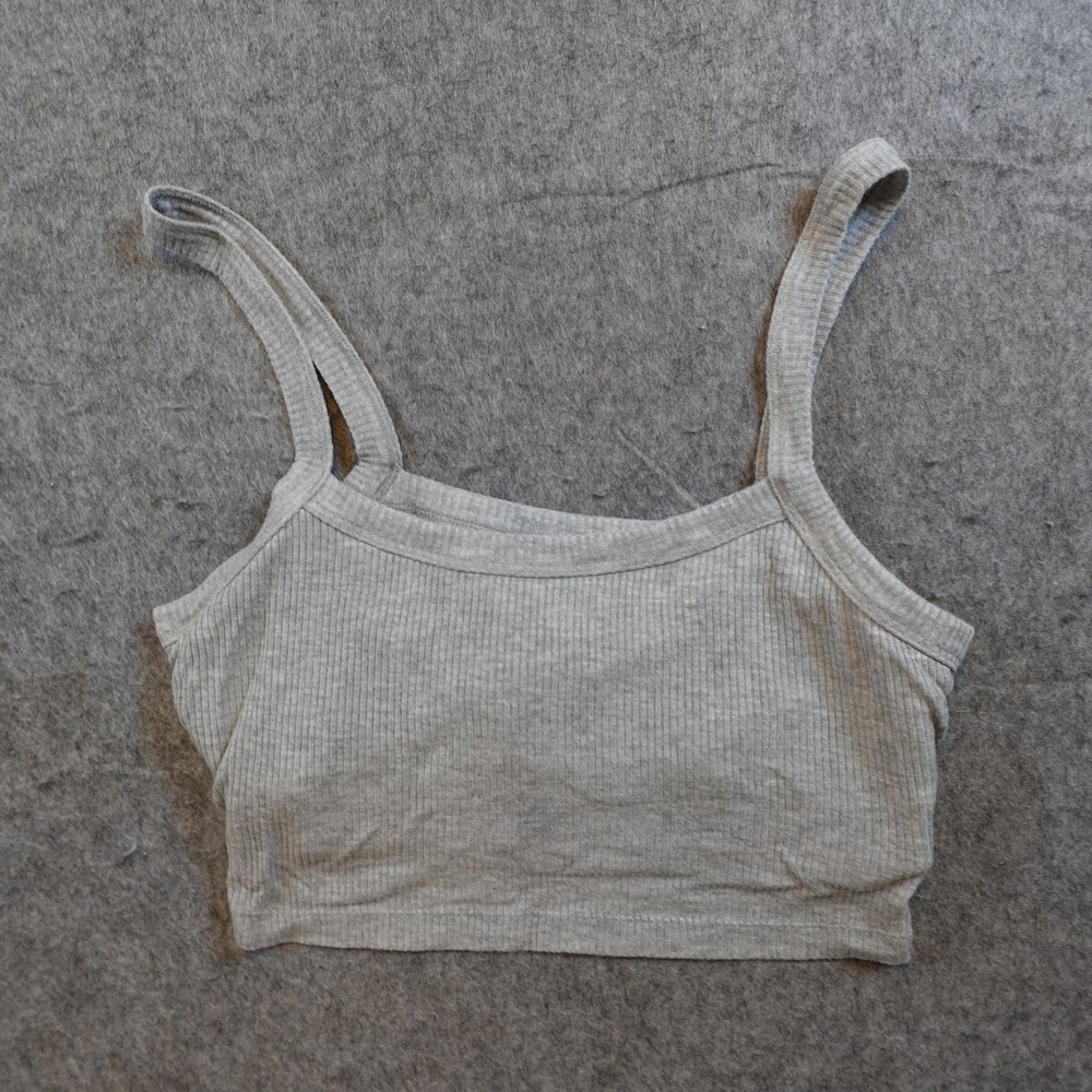 Alo Yoga Top Women Medium Heather Gray Ribbed Bra Tank Cropped Stretch Workout